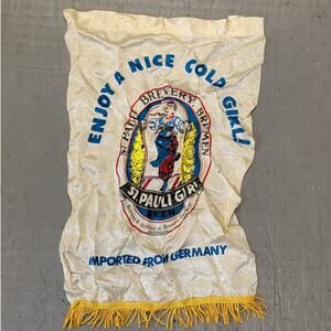 Vintage St. Pauli Girl Alcohol Advertising Promo Beer Fabric Banner & Tassles